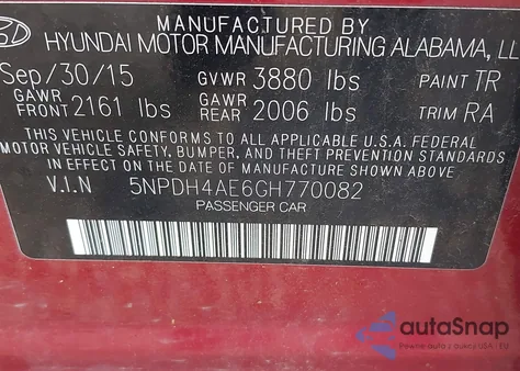 2016 Hyundai Elantra Se из США, поврежденный, VIN 5NPDH4AE6GH770082